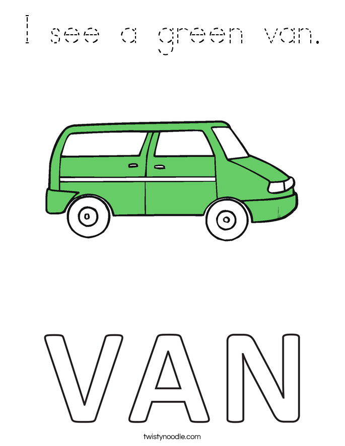I see a green van. Coloring Page