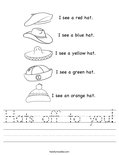 Hats off to you! Worksheet