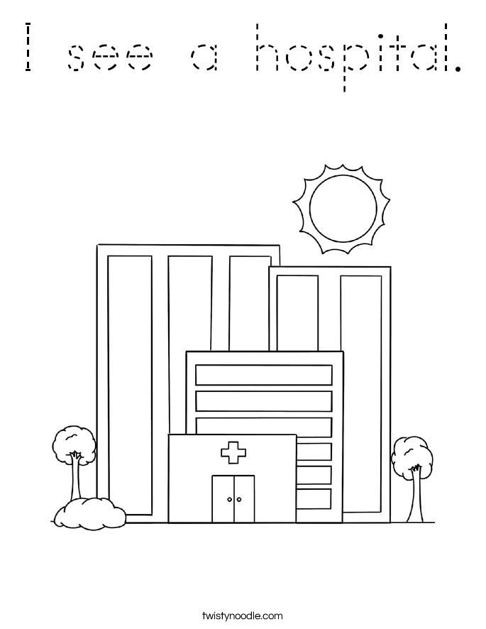 I see a hospital. Coloring Page