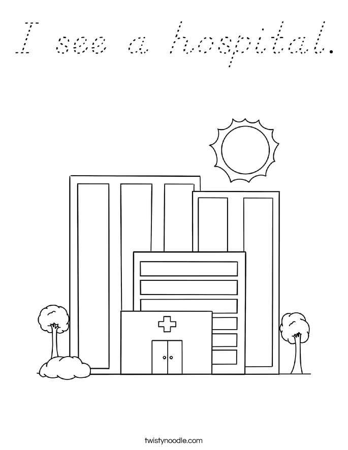 I see a hospital. Coloring Page