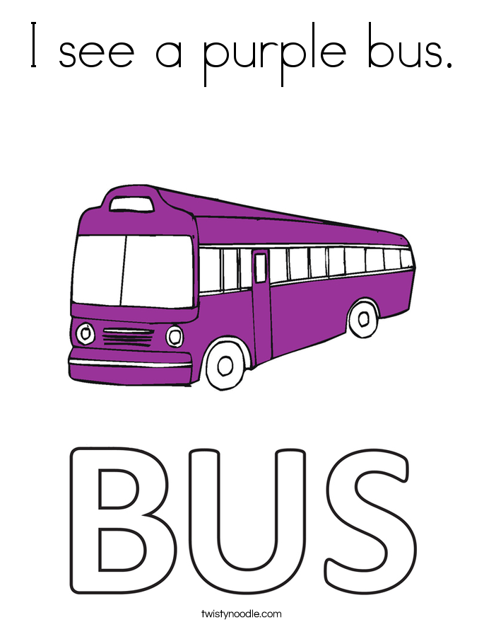 I see a purple bus. Coloring Page
