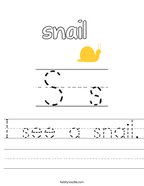 I see a snail Handwriting Sheet