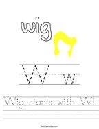 Wig starts with W Handwriting Sheet