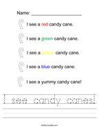 I see candy canes Handwriting Sheet