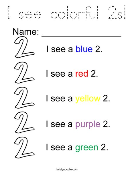 I see colorful 2s! Coloring Page