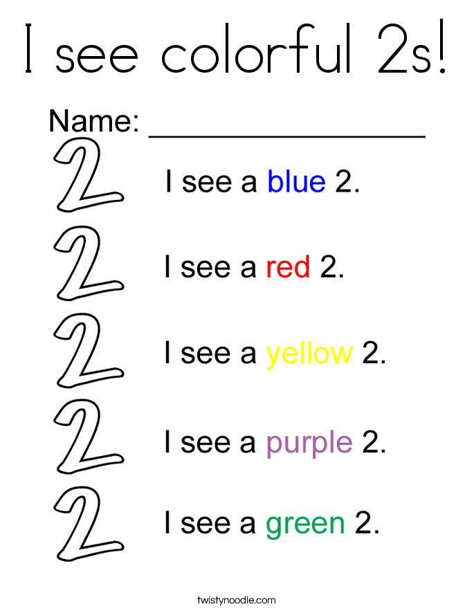 I see colorful 2s! Coloring Page