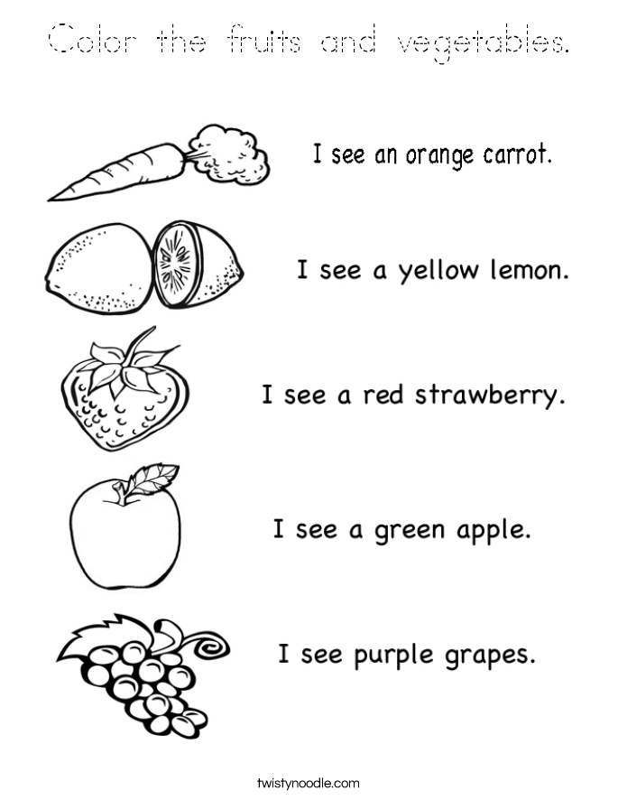 Color the fruits and vegetables Coloring Page - Tracing - Twisty Noodle