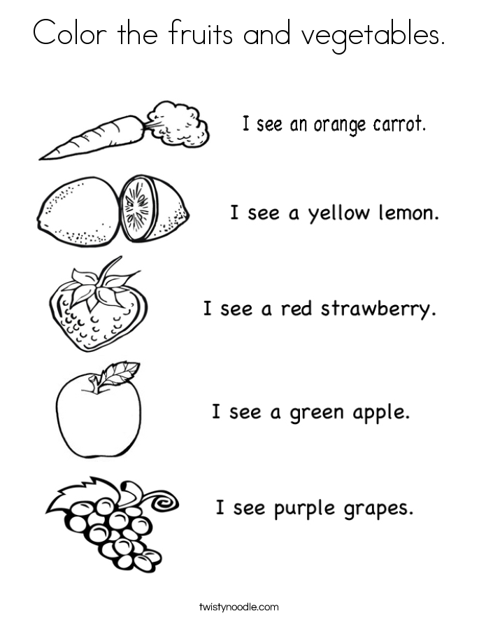 Color the fruits and vegetables. Coloring Page