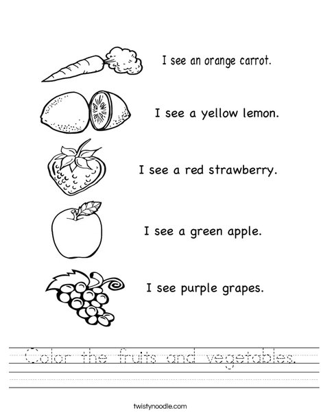 Color the fruits and vegetables Worksheet - Twisty Noodle