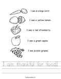 I am thankful for food! Worksheet