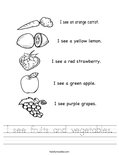 I see fruits and vegetables. Worksheet