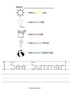 I See Summer Handwriting Sheet