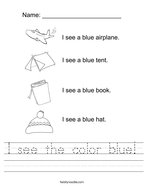 I see the color blue Handwriting Sheet
