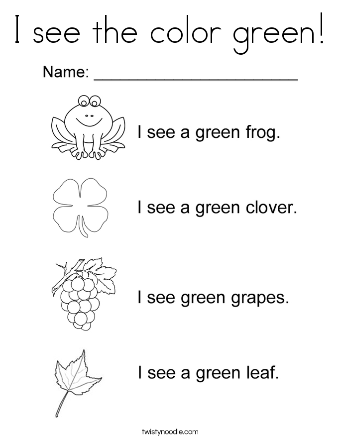 i see the color green coloring page twisty noodle