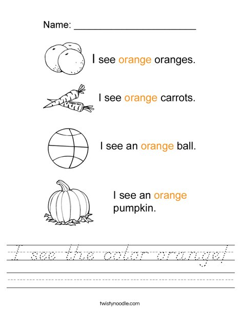 I see the color orange Worksheet