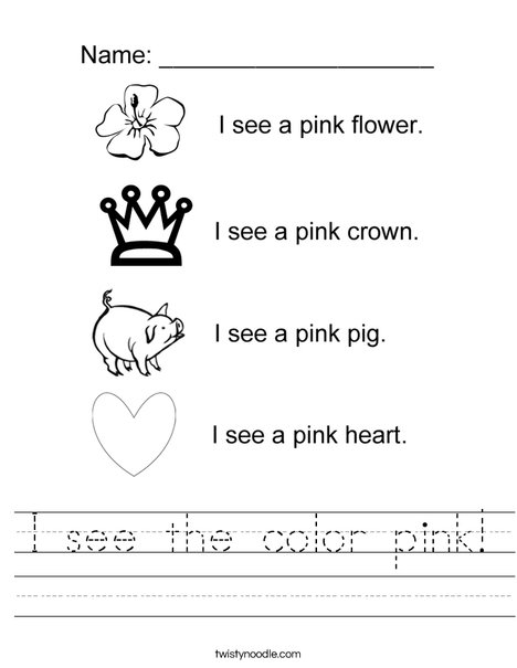 I see the color pink Worksheet