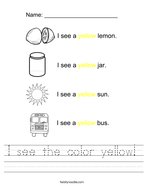I see the color yellow Handwriting Sheet