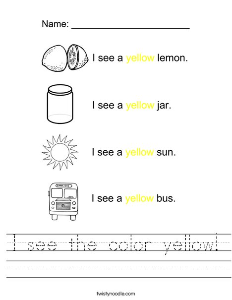 i see the color yellow worksheet twisty noodle