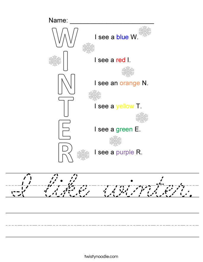 I like winter. Worksheet
