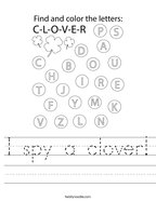 I spy a clover Handwriting Sheet