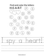 I spy a heart Handwriting Sheet
