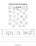 I spy a leaf Handwriting Sheet