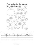 I spy a pumpkin Handwriting Sheet