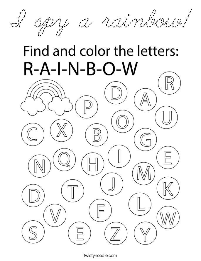 I spy a rainbow Coloring Page - Cursive - Twisty Noodle