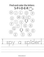 I spy a spider Handwriting Sheet