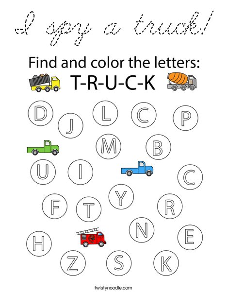 I Spy a Truck! Coloring Page