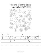 I Spy August Handwriting Sheet