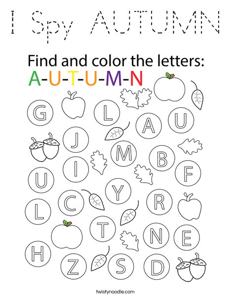 I Spy AUTUMN Coloring Page