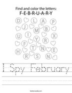 I Spy February Handwriting Sheet