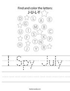 I Spy July Handwriting Sheet