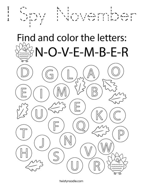 I Spy November Coloring Page