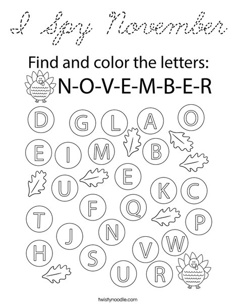 I Spy November Coloring Page