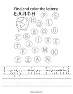 I spy the Earth Handwriting Sheet