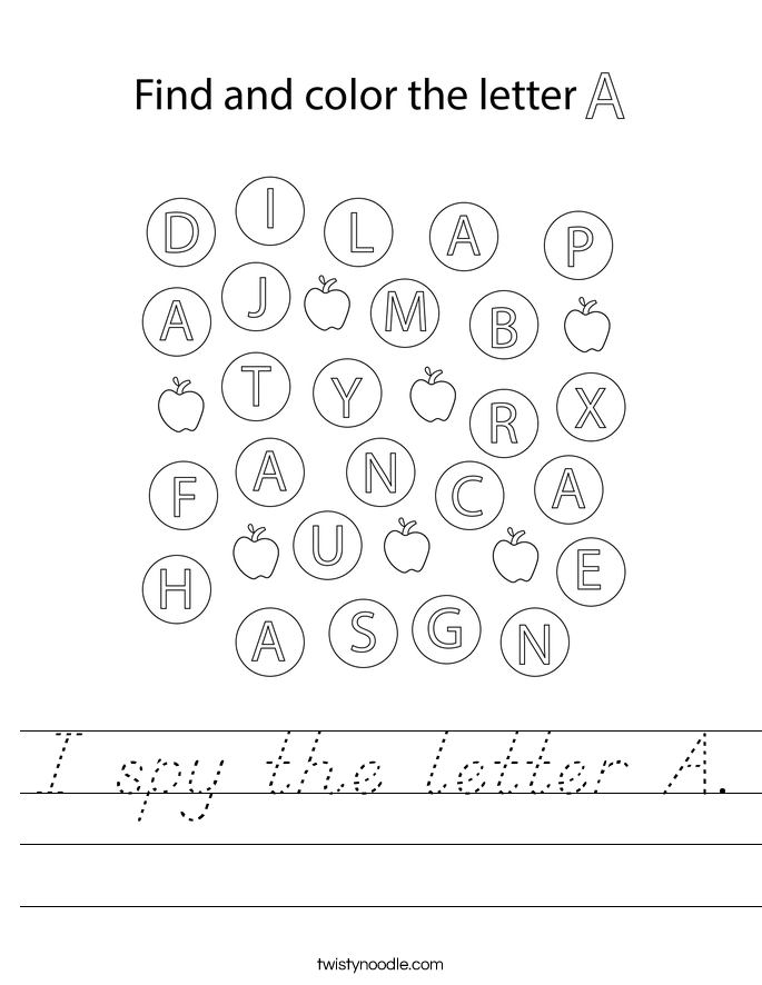 I spy the letter A. Worksheet