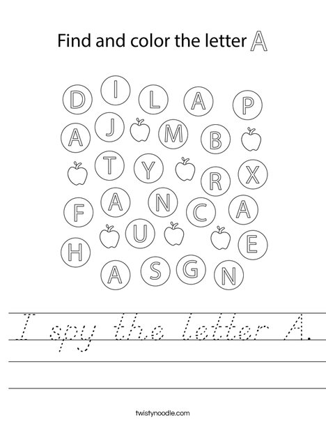 I spy the letter A. Worksheet
