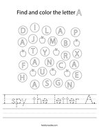 I spy the letter A Handwriting Sheet