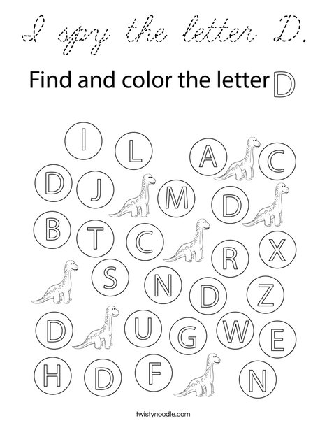 i spy the letter d coloring page cursive twisty noodle