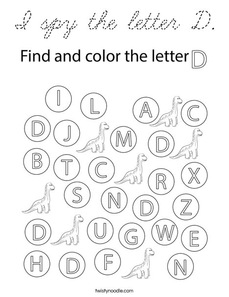 I spy the letter D. Coloring Page