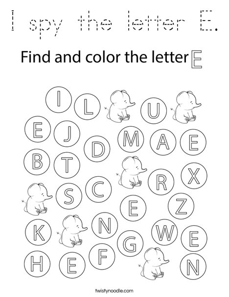 I spy the letter E. Coloring Page