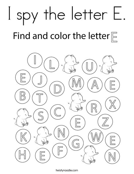 I spy the letter E. Coloring Page