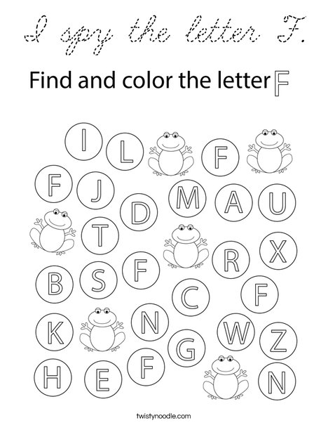 I Spy the letter F. Coloring Page