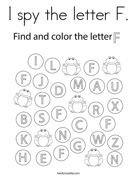 I Spy the letter F. Coloring Page