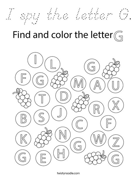 I spy the letter G. Coloring Page