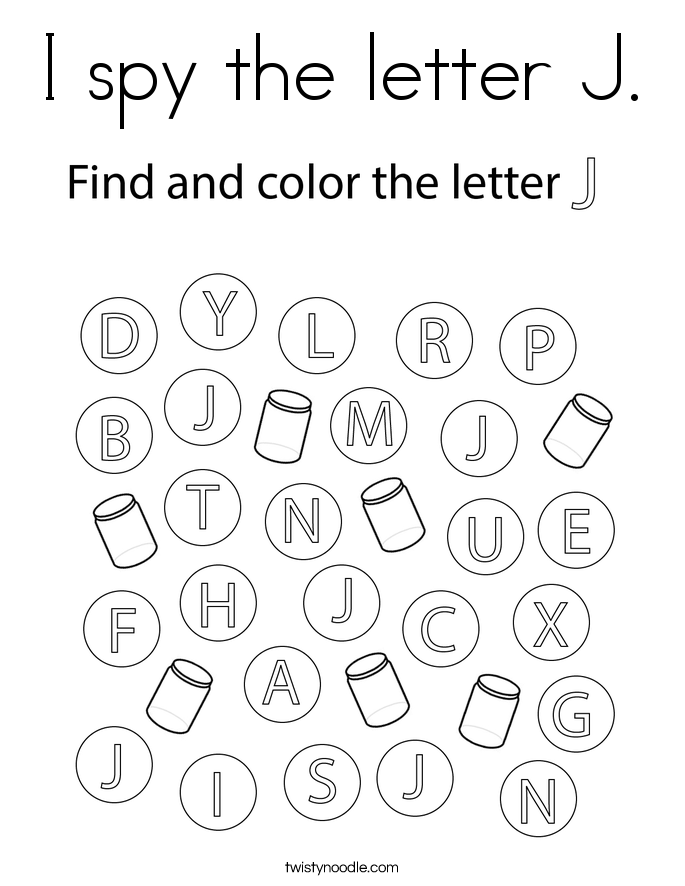 I spy the letter J. Coloring Page