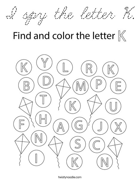 I spy the letter K. Coloring Page