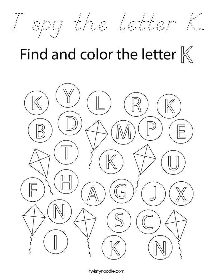 I spy the letter K. Coloring Page